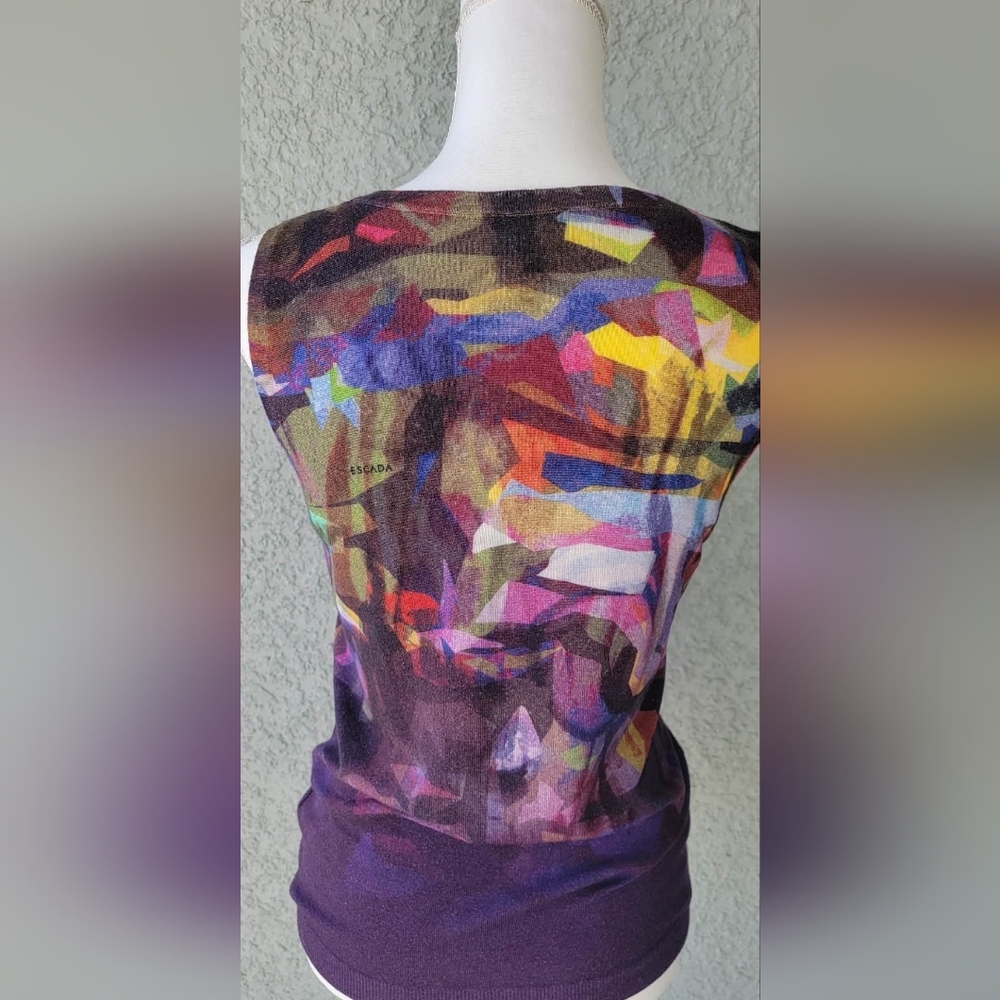 Escada Colorful Abstract Tank Top Cashmere/Silk/ Virgin Wool Blend - Picture 8 of 13